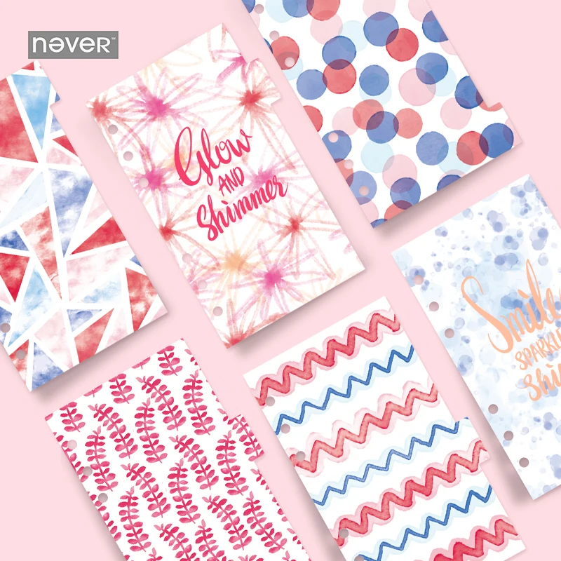 

Notebook Accessories 6pcs Creative Fashion Color geometry pattern 6Hole Spiral A6 Dividers Planner Filler Paper Dokibook Filofax