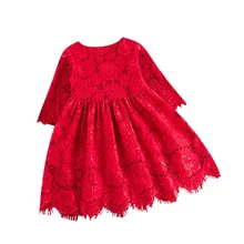 Новое платье на весну и осень кружевное платье с рукавами для девочек милое платье принцессы с рукавами-пятью