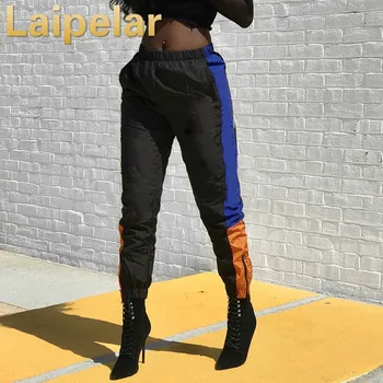 

Laipelar 2018 New Women Thin Contrast Color Patchwork Trouser Regular Fit Black Harem Sweat Pants Casual Trend Jogger Streetwear