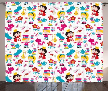 

Nursery Curtains Cute Cartoon Style Queen Rabbit Yellow Haired Girl Flowers Slug Tea Cups Stacked Living Room Bedroom Window