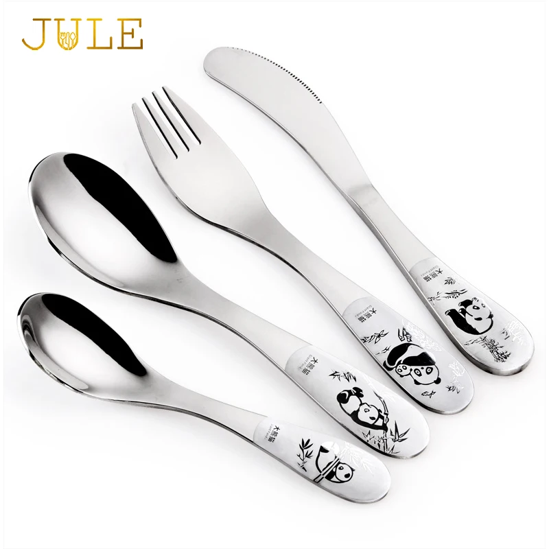 

Tableware for Children Cartoon China Giant Panda Stainless Steel Kids Cutlery Set 4piece Dining Knife Fork Tablespoon Picnic Set