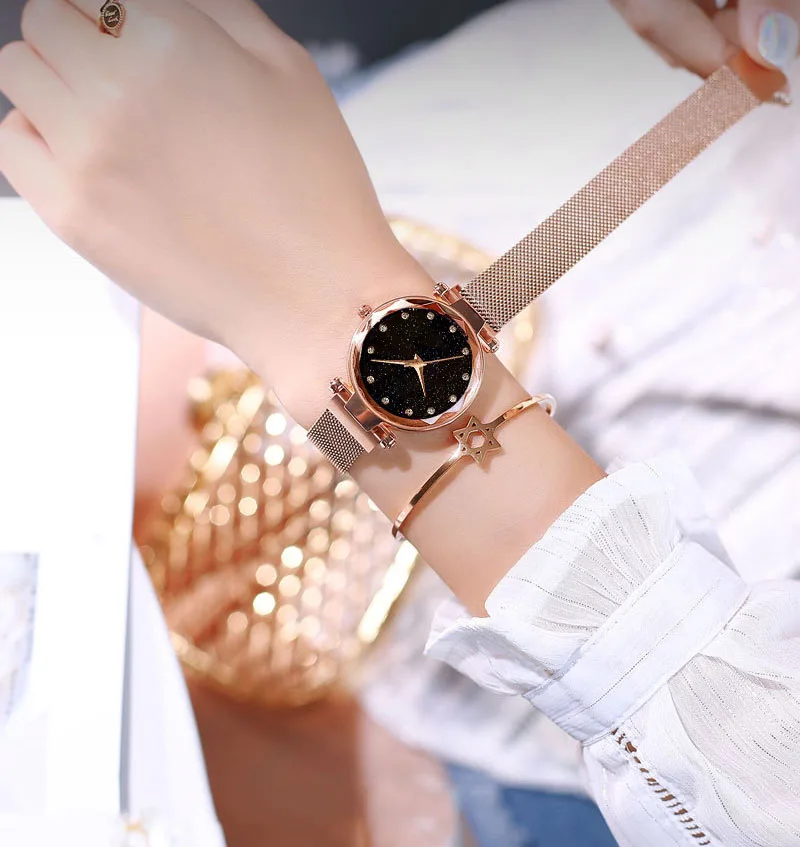 Женские магнитные часы Звездное небо Модные женские кварцевые наручные часы с бриллиантами роскошные женские часы relogio feminino zegarek damski