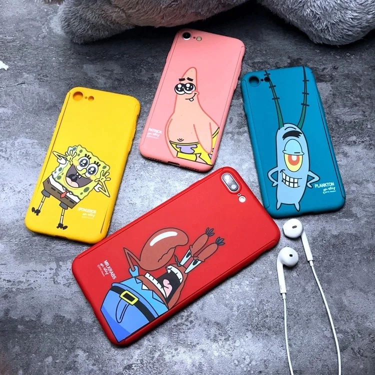 

Cartoon 360 Full Body Protective Phone Case For Iphone 6 6s 7 8 Plus xs max xr Back Cover Spongebob PC back cases