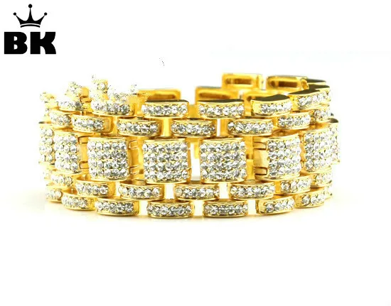 Hip Hop Bling Bracelet Gold Tone Iced Out Rers Style For Hip Hop Bling Bracelet Gold Tone Iced Out Rers Style For Men