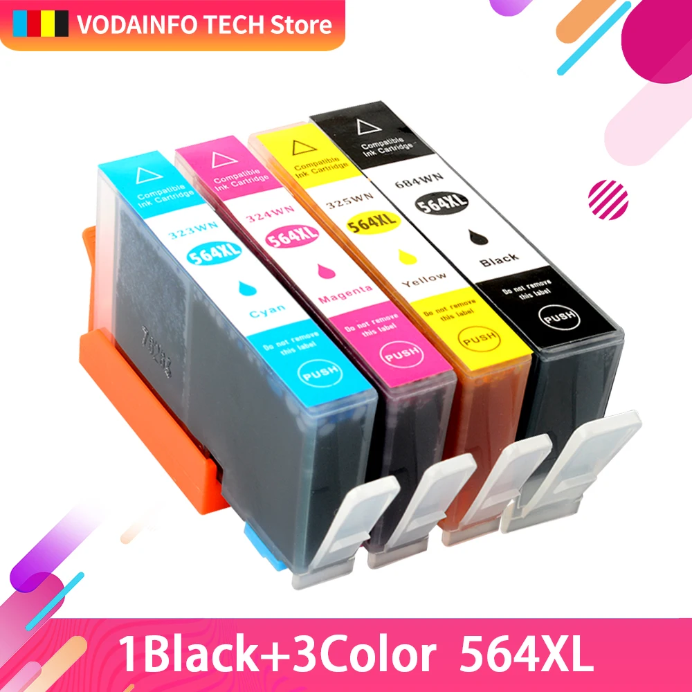 

QSYRAINBOW 4 pcs 564 564XL Ink Cartridges compatible For HP HP564 XL HP564XL Deskjet 3070A 3520 Officejet 4610 4620
