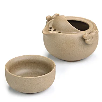 

Rough pottery travel tea set 1 cup+1 pot,handmade ceramic teapot kettle porcelain gaiwan tea cup,Chinese retro tea cup teapot