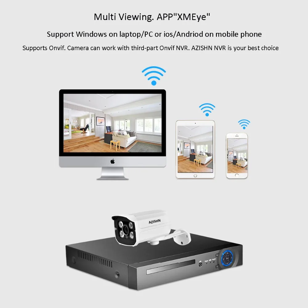  AZISHN  H.265 IP Camera 2MP 1080P 25fps Metal IP66 Waterproof 4 Array LEDS CCTV Camera Security Vid - 33021000045