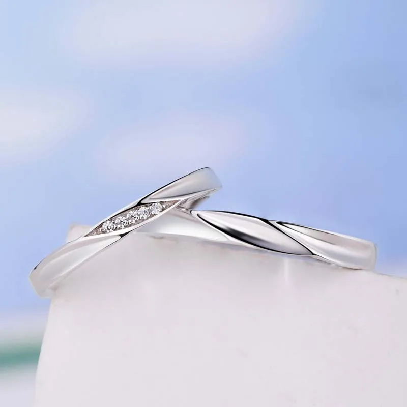 Genuine Real Pure Solid 925 Sterling Silver Couple Rings For Women Man Jewelry Cubic Zircon Female Male Lover Wedding Ring