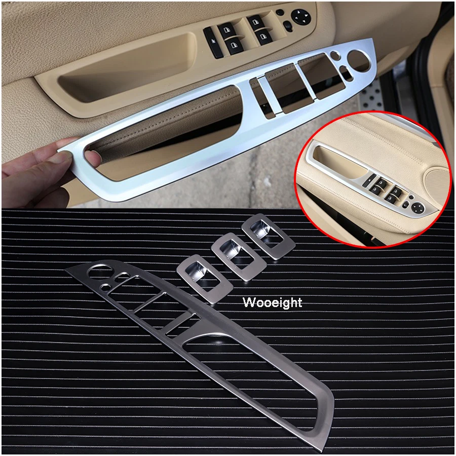 

Wooeight 4Pcs Car Door Window Lift Button Switch Panel Cover Trim Decals For BMW X5 e70 2007-2013 for BMW X6 E71 2008-2014