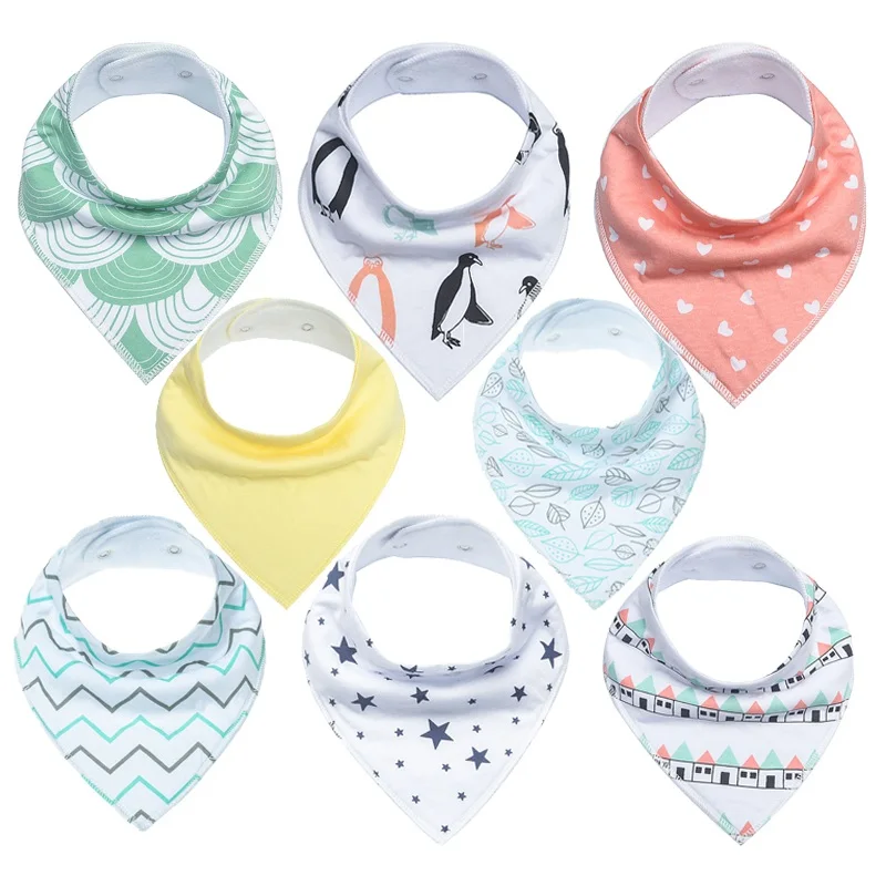 8Pcs/Lot Soft Comfortable Colorful 100% Organic Cotton And Baby Bandana For Boys &Girls Infant Adjustable Snaps Saliva Baby Bibs designer baby accessories