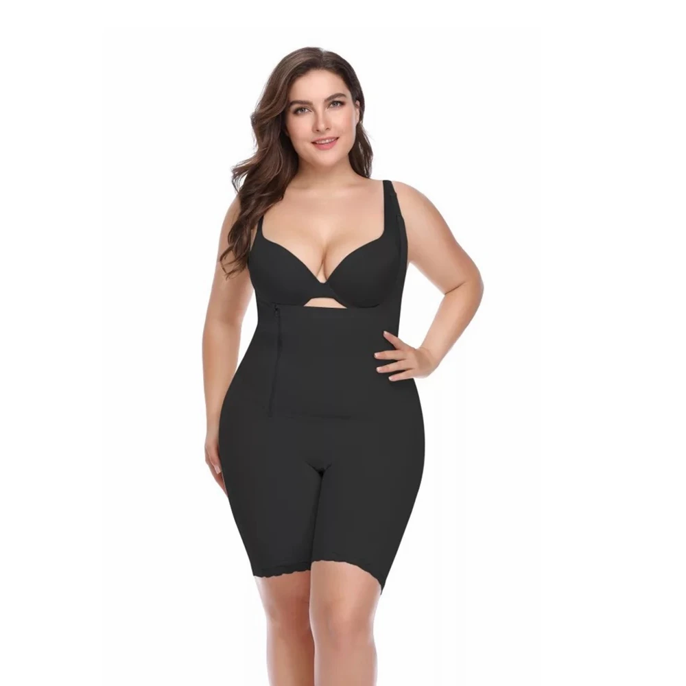 Корректирующее белье Для женщин Full Body Shaper корректирующее утягивающее белье корсет формирователь с открытой промежностью, уменьшая Ремни боди корсет моделирования ремень 6XL - Цвет: Black