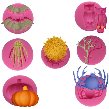 

New Halloween Molds Fondant Cream Chocolate Silicone Molds Hand Skeleton Spider Bats Pumpkin Owls Clay For Kitchen Baking
