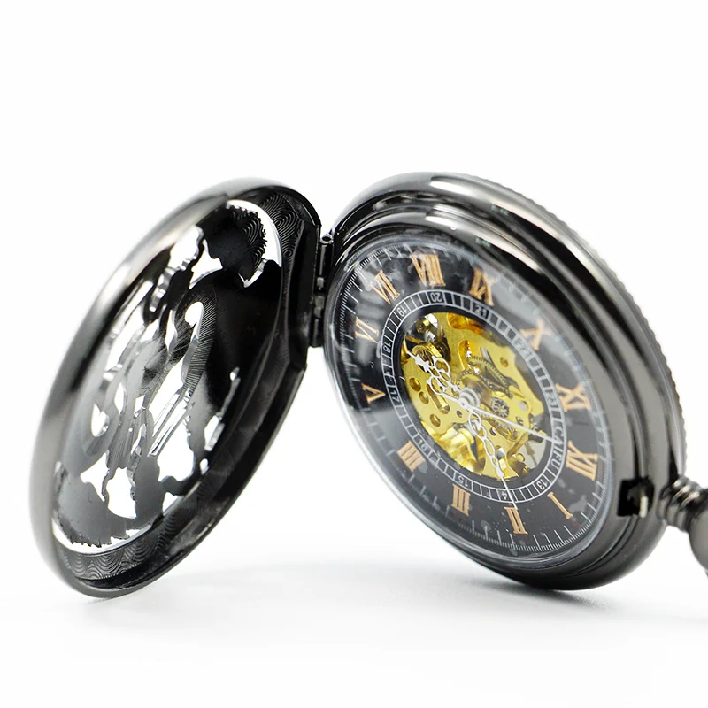 5 шт./лот, Роскошные Механические карманные часы с ручным подзаводом, двойные краны, полый скелет, серебристый дизайн, для мужчин и женщин, PJX1214
