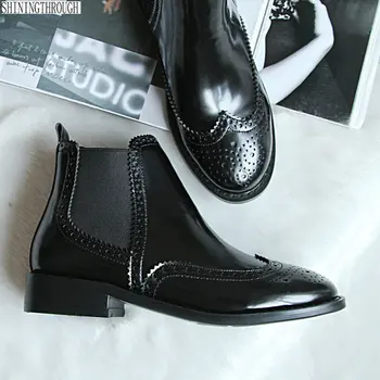 

New Fashion European Style Black Ankle Boots Flats Round Toe Back Boots PU Leather Woman Shoes