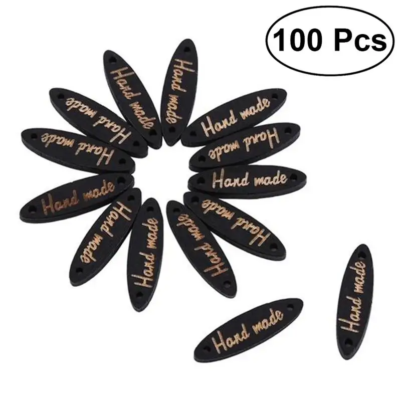 

100pcs Handmade Wood Buttons Name Plates Wooden Labels Tags 2 Holes Sewing Crafts Accessories Handwork Sewing Accessories A3