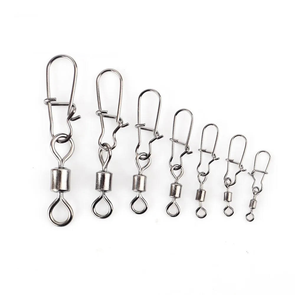 10PCS 2# 4# 6# 8#10# 12#13# Stainless Steel Fishing Connector Pin Bearing Rolling Swivel Snap Pins Fishing Tackle Accessories
