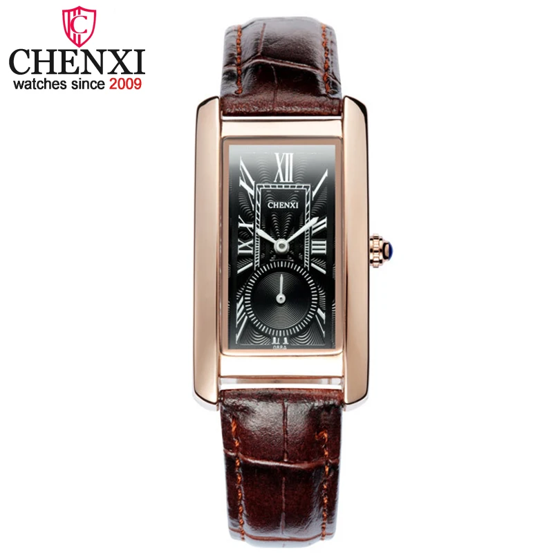 CHENXI Brand Women 4 color Leather Quartz Watch Rectangular Dial Independent Dial Female Fashion Watches Ladies