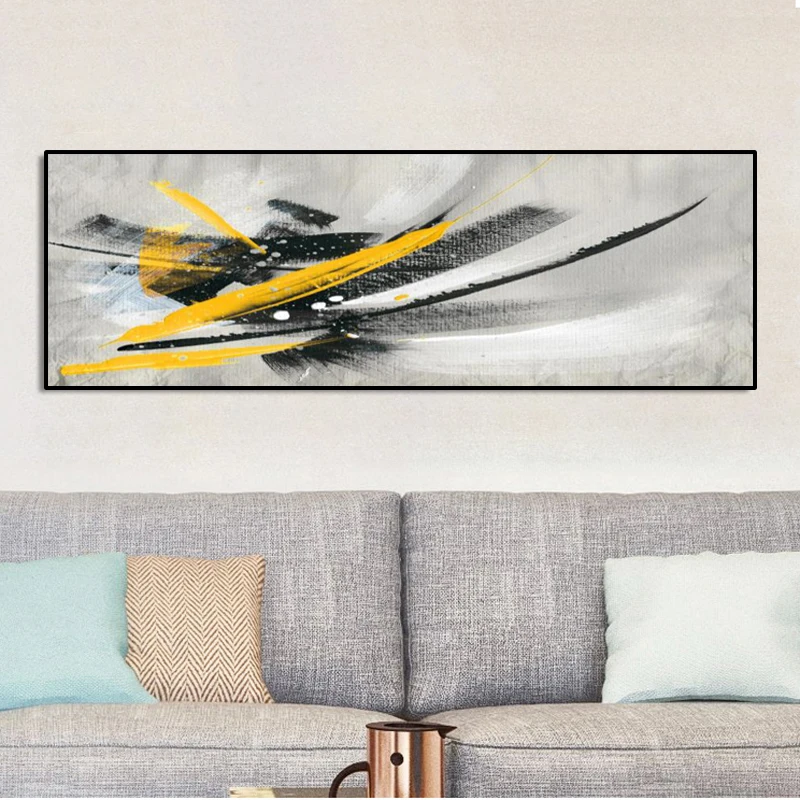 

Modern Minimalistic Abstract Yellow and Black Oil Painting on Canvas Posters and Prints Wall Art Pictures for Living Room Decor