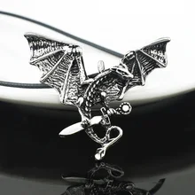 Dormon Ретро Мужская Унисекс летающий дракон меч Титан Нержавеющая сталь кожа цепь кулон ожерелье X558