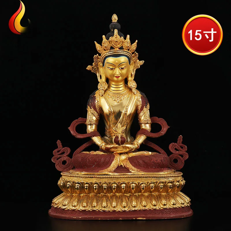 

47cm LARGE Huge # HOME Hall efficacious Protection Talisman Gold-plated gilt Amitayus CHANGSHOU Buddha Buddhist Tantra statue
