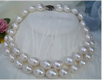 

double strands 9-10mm freshwater natural white baroque pearl necklace 18"19"