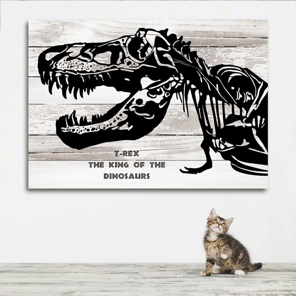 

T rex 4 Dinosaur canvas art painting dinosaur Art for Kids Room/boys wall art/ dinosaur linedrawing art