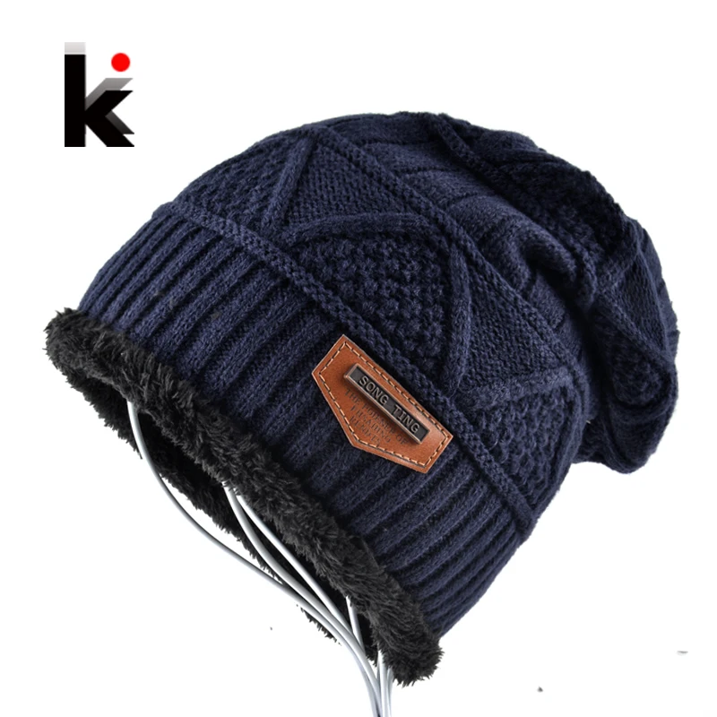 

Men's Skullies Hat Bonnet Winter Beanie Knitted Wool Hat Plus Velvet Cap Thicker Mask Fringe Beanies Hats for men