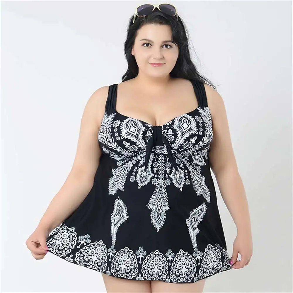 4XL 10XL плюс размер цельный купальник юбка 2018 пуш ап женское платье купальный