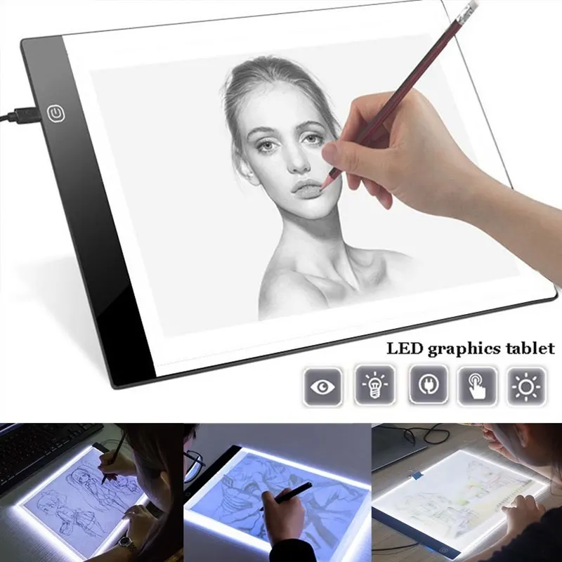 

Drawing Tablet Tracing Board 5V Ultra-Thin A5 Tracing Board 8.5inch Writing Board Three-Level Dimming LED Light Box 2 in 1