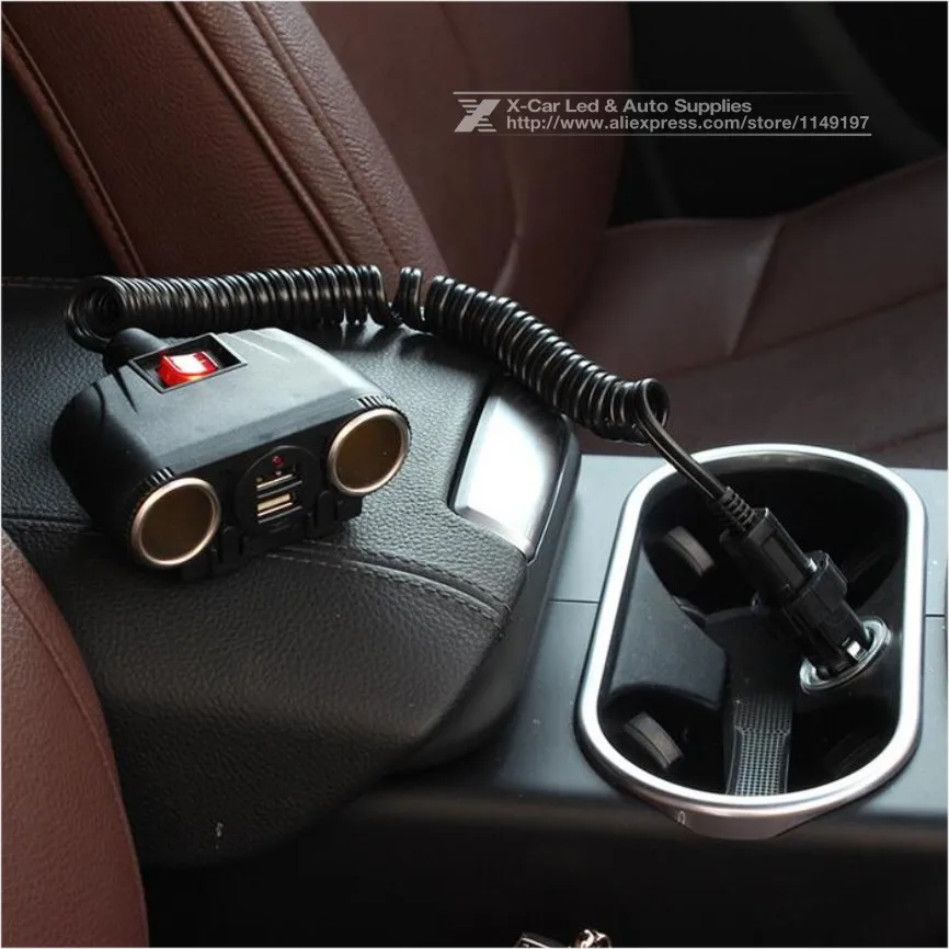 Pаспродажа Автомобильное зарядное устройство 3.1A 120 Вт двойной USB адаптер 2 гнезда разветвитель автомобильного прикуривателя адаптер с переключателем ...