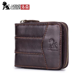 

LAOSHIZI 2019 Men Wallet Genuine Leather Card Holder Short Wallet Luxury Man Purse Brand ID Card Case Casual Standard Wallets