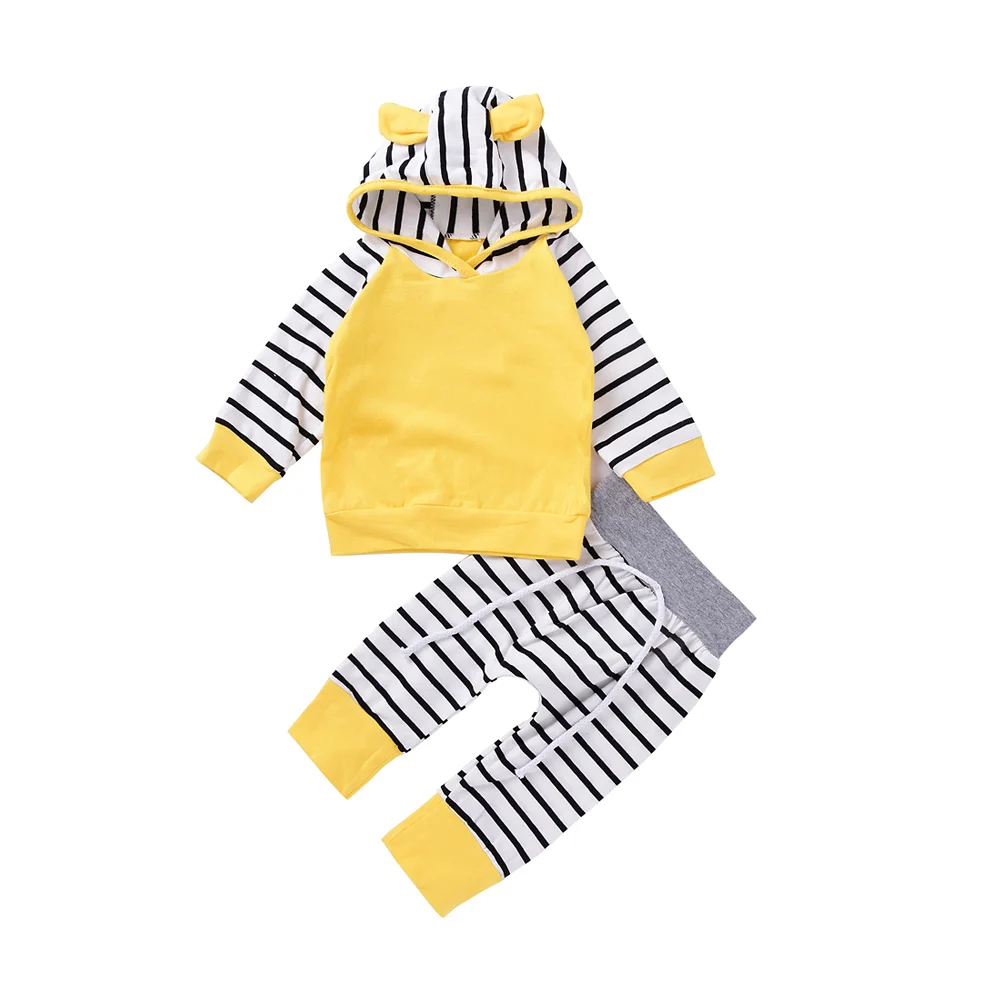 

Autumn Winter Newborn Infant 2 Piece Set Hoodies Pants Long Sleeve Striped Warm Sweatshirts Trousers For 0-18M Baby 88 9