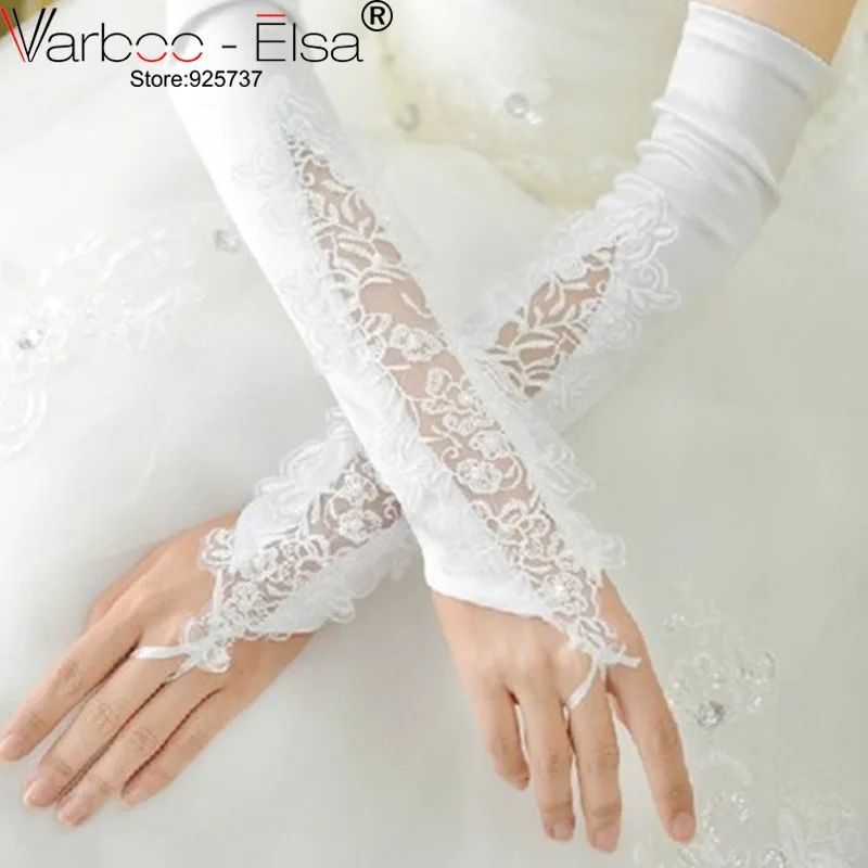 Новые перчатки для невесты длиной опера, высококачественные свадебные перчатки без пальцев, кружевные свадебные аксессуары с аппликацией, белые Guantes De Novia