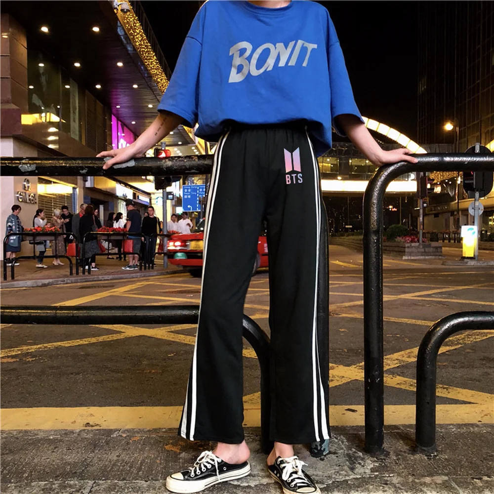 

NEW KPOP BTS peripheral pants sports casual pants Korean version of breathable striped pants wide leg pants men and women summer