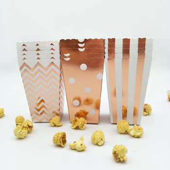 

12pcs Rose Gold Popcorn Boxes Circus Party Candy Boxes Foil Carnival Theme Christmas Sweet Snack Containers Party Birthday