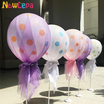 

12 inch Party Tulle Diamond Bows Latex Balloons With Column Base Kit for Baby Shower Birthday Wedding Party Decoration (6 Packs)