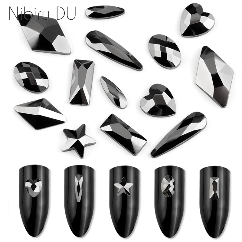 

20Pcs 3D Jet Nail Rhinestones dark Strass Stones for nails Multiple shape Crystals Nail Diamond DIY Art Decorations Accessory