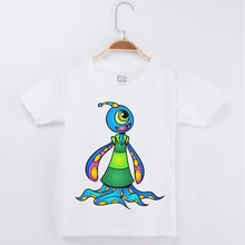Hot Selling Children T-shirt Funny Cartoon Alien Print Cotton Boys Short Sleeve T Shirts Kids Clothes Boy Top Tee Free Shipping alien print tee