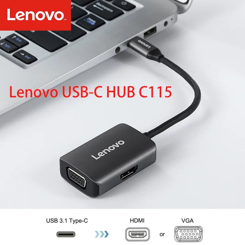 Lenovo USB C к HDMI 4K VGA адаптер USB 3,1 type C USB-C к VGA HDMI видео конвертеры адаптер для Macbook Pro