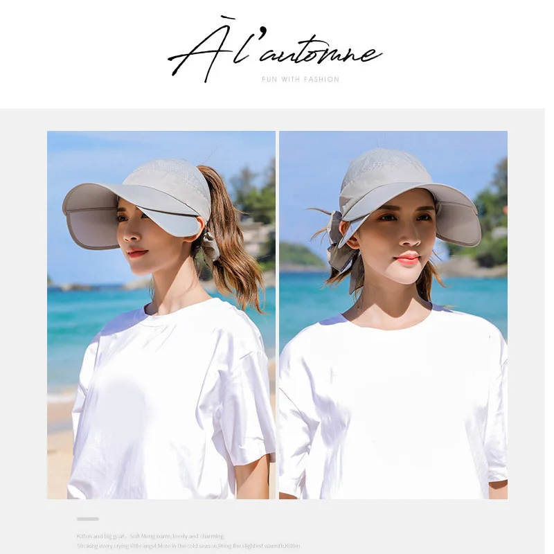 Retractable Women Sun Visor Summer Sun Hat Unisex UV Hat Cap Beach Headwear New Wide Brim Beach Adjustable UV Protect