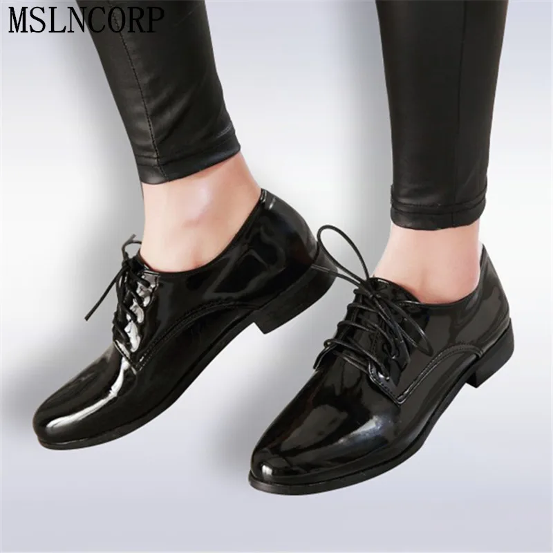 Женские туфли оксфорды на плоской подошве размеры 34 50|round toe flats|shoes flatsshoes patent leather |