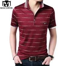 MIACAWOR, новинка, летние мужские рубашки поло, модные, в полоску, Camisas, дышащие, с коротким рукавом, Homme, повседневная мужская одежда, T702