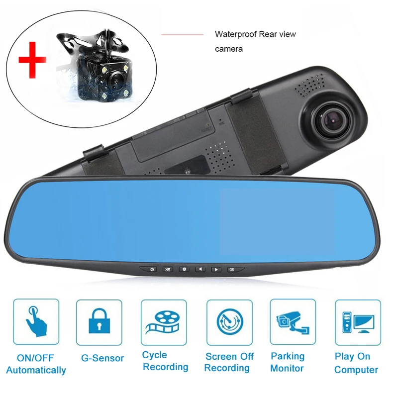 

New 4.3 Inch Dual Lens Dash Camera 1080P Car DVR Dash Cam Vehicle Recorder 170 degree vehicle blackbox dvr cycle recording