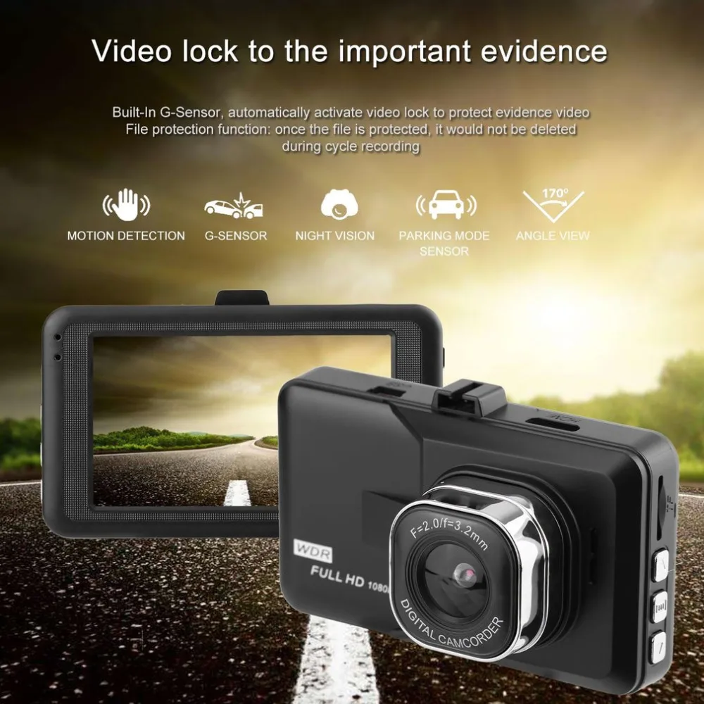 3.0 inch LCD Dash Camera Video Car DVR Recorder Full 1080P HD G-Sensor 32GB Motion Detector Cycle Recording 120 degree
