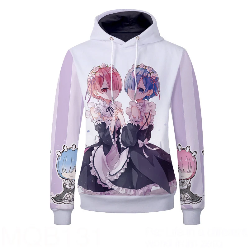 Re Life in a different world от zero Emiria Emilia Rem Ram пуловер с капюшоном, костюм для косплея для мужчин и женщин, толстовка, куртка