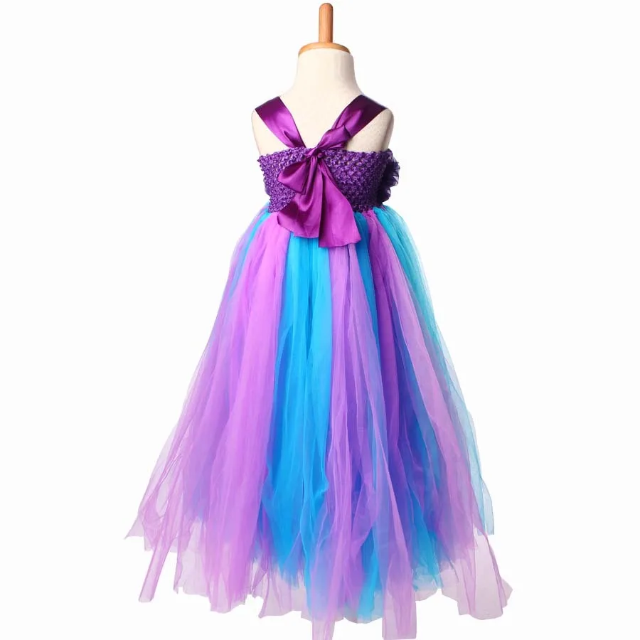 Purple Turquoise Flower Girl Tutu Dress Peacock Style Girls Ball Gown (8)