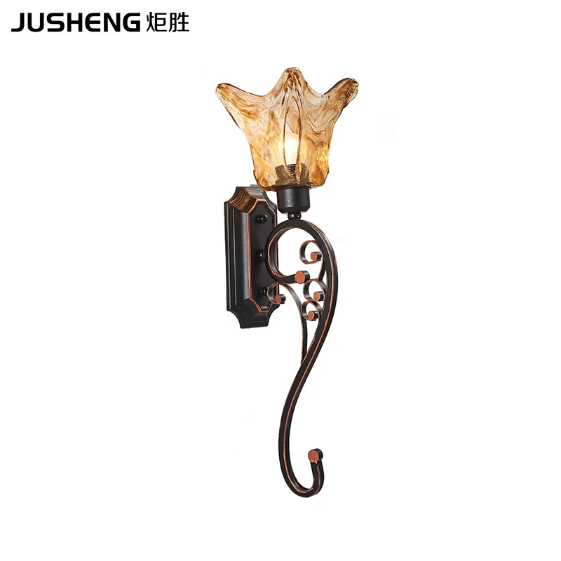 

American village retro iron wall lamp living room loft bedroom aisle bedside background wall lighting