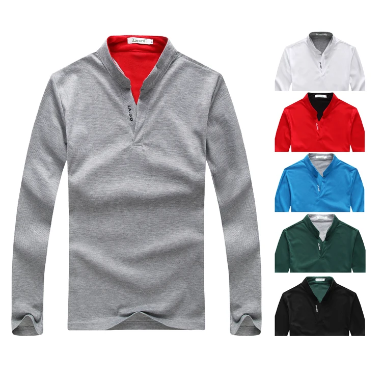 

2019 New Fashion Casual Spring and Summer Clothing Men's Comfortable Simple Solid Color Stand Collar Long-sleeved Polo Shirt