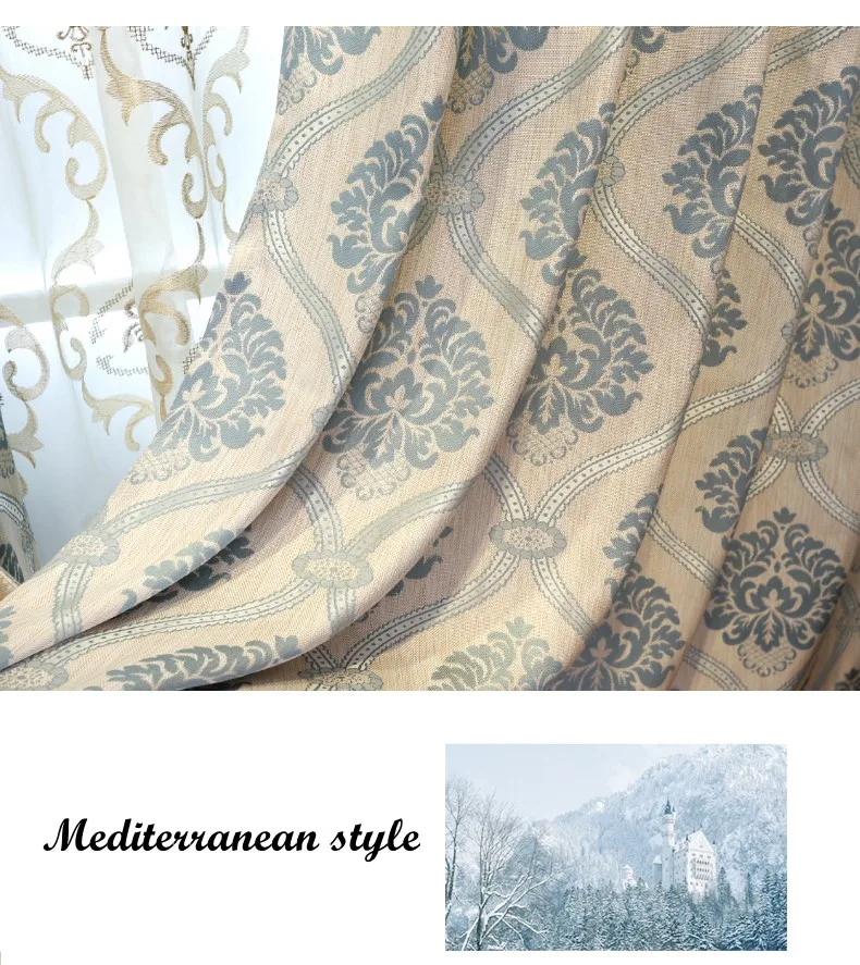 Mediterranean Classic Blue Embroidered Curtains for Living Room Bedroom Luxury Curtains Window Drapes Embroidered Voile Curtains (1)