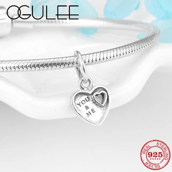 

Real 925 Sterling Silver YOU & ME Two Hearts Dependent fine Letter Pendant Beads Fit Original Women Charm Bracelet DIY Jewelry